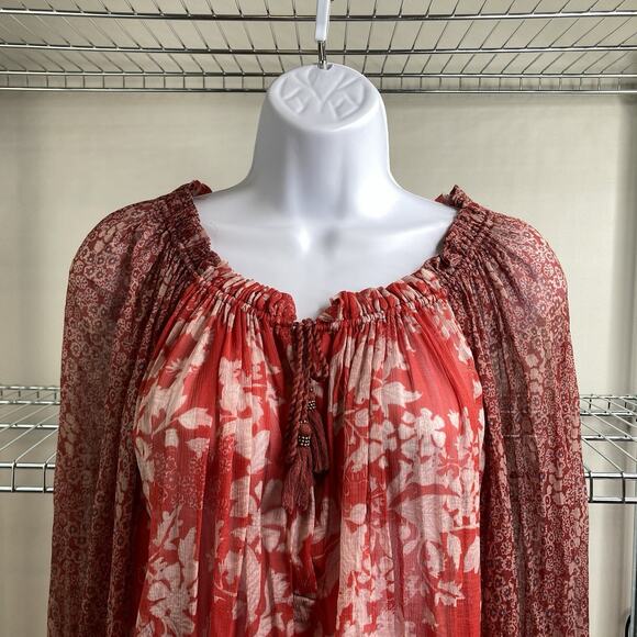 Free People Women's Red Hendrix Patchwork‎ Top Size XS Flowy Boho Oversized - Picture 6 of 9